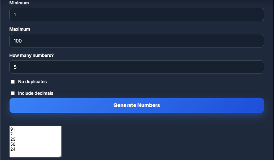 Random Number Generator Tool real testing example